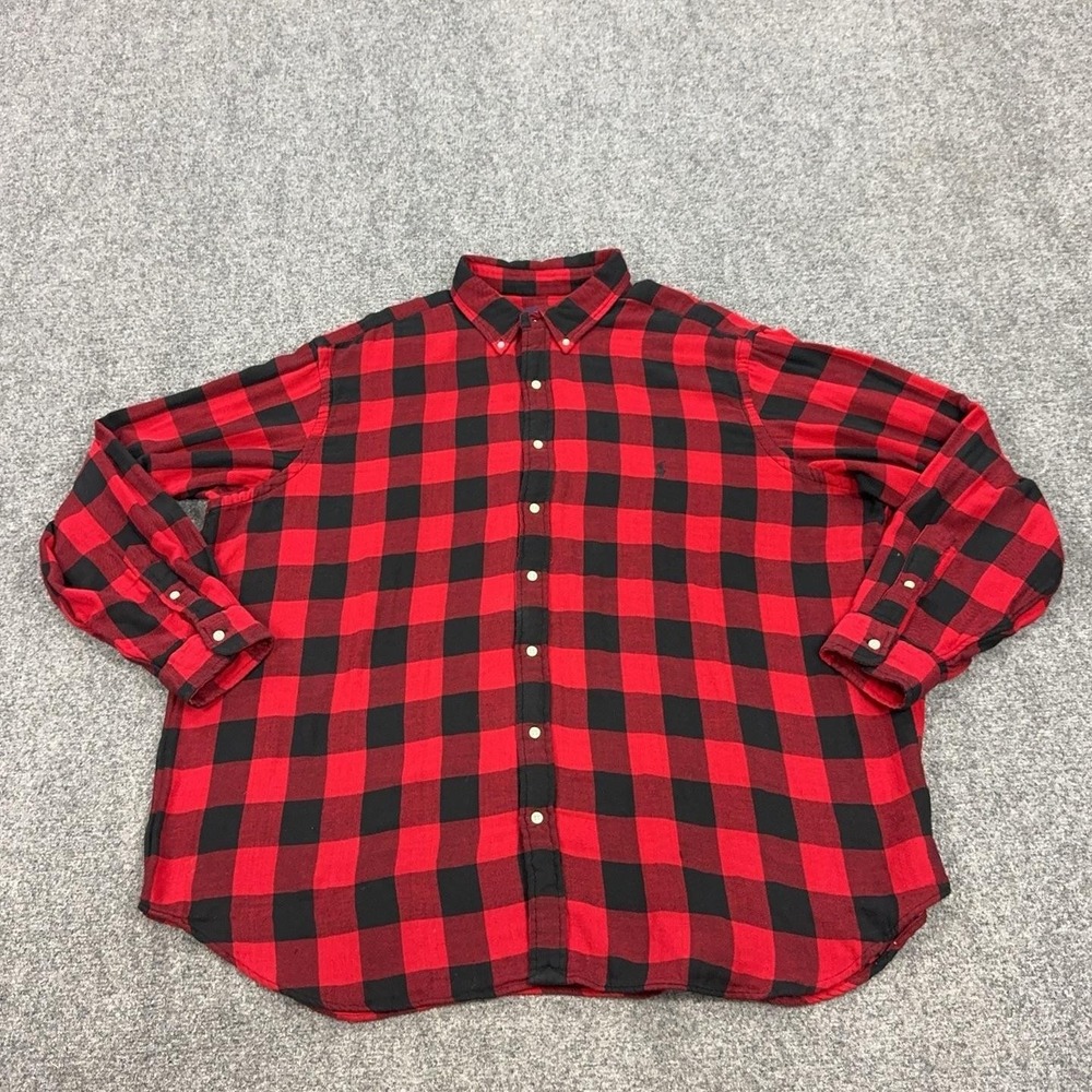 Ralph Lauren Shirt Mens Big 2X Red Buffalo Plaid Flannel Long Sleeve Button Down